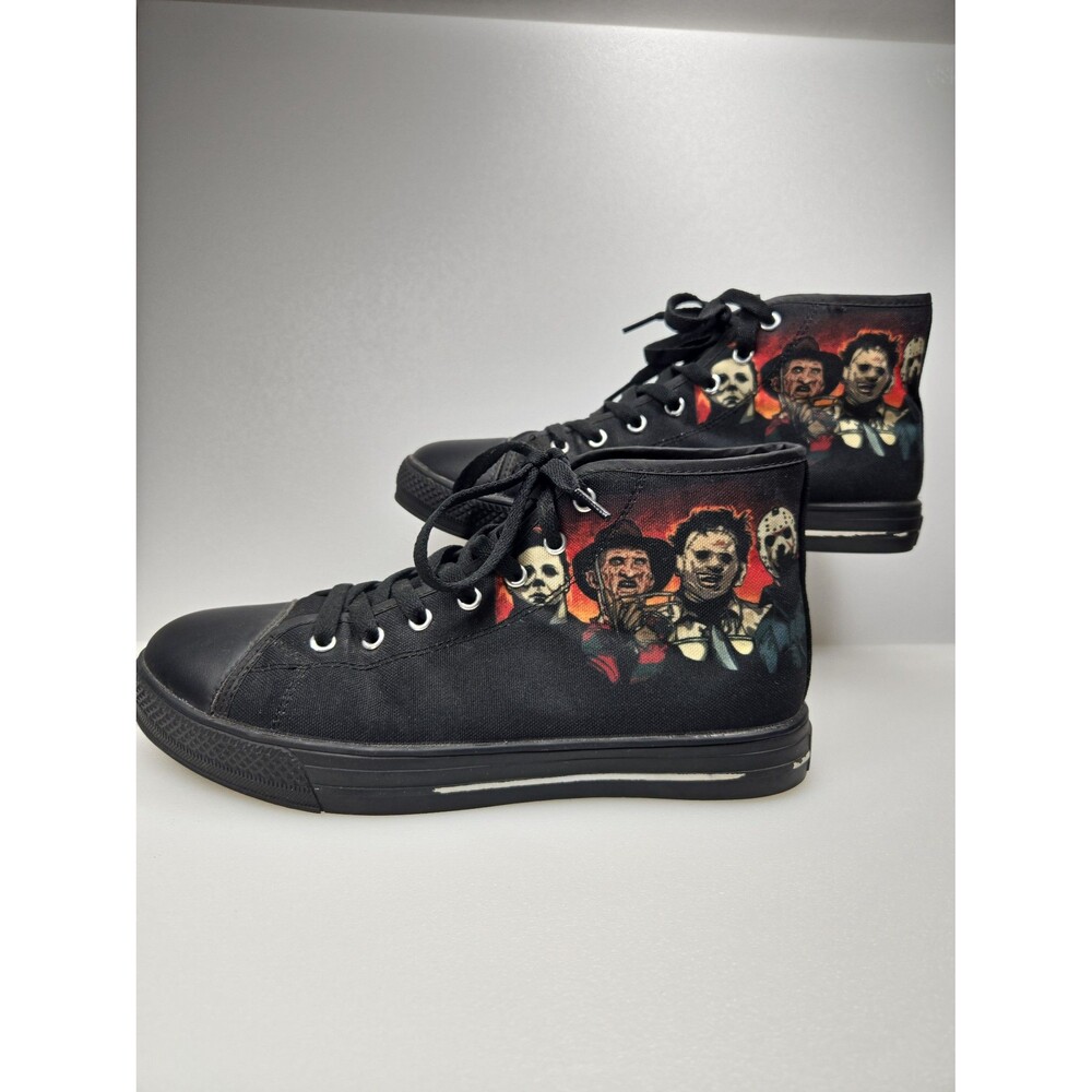 Halloween Horror Movie Legends Black Canvas High Top Sneakers Freddy Jason M7 W9 - Picture 2 of 12